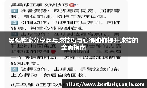 吴强独家分享乒乓球技巧与心得助你提升球技的全面指南